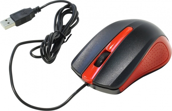 Мышь проводная Оклик 225M USB, 1200 dpi, 1.6м, д/ноутбука, черный/красный